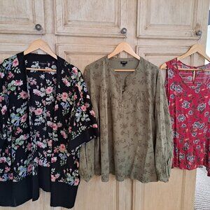 3 Top Bundle Black Floral Claiborne, Sage Green Torrid Blouse, Red Floral Tank